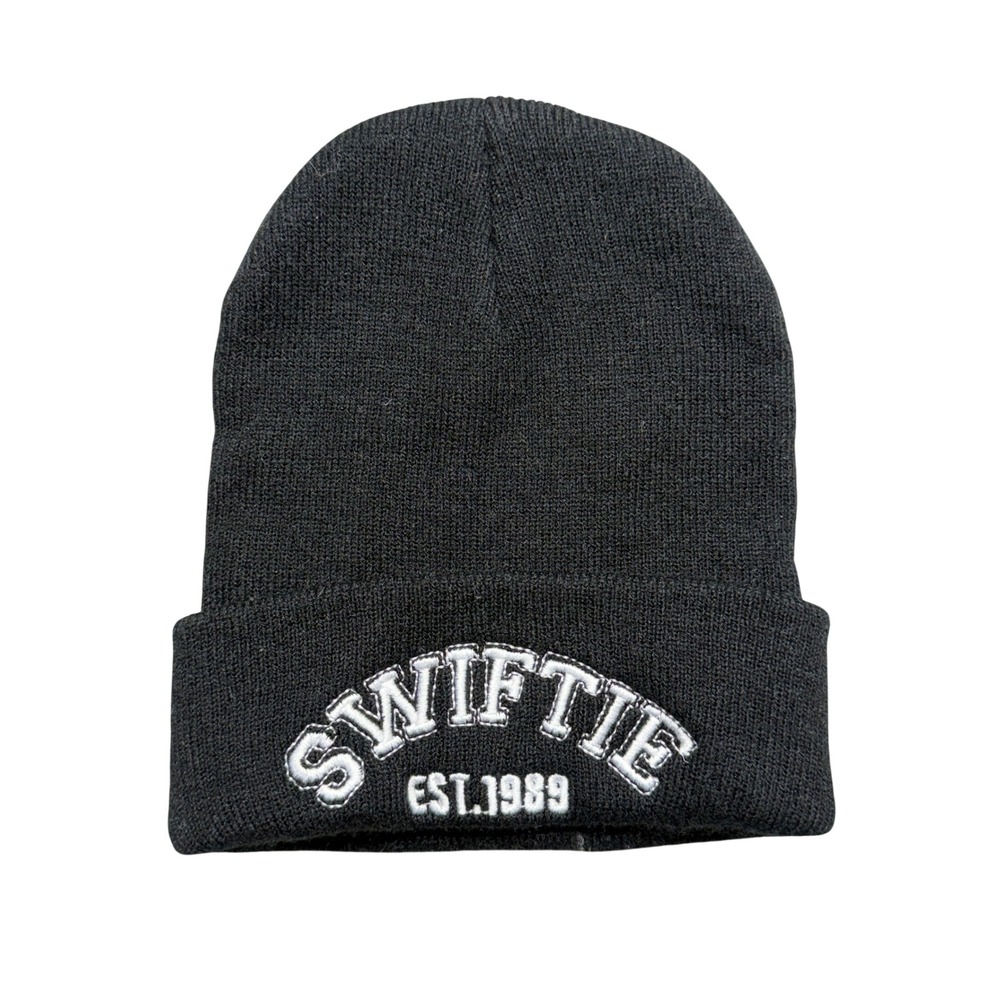 Swiftie Est 1989 Embroidered Beanie Black Knit Cuffed Fan Hat Taylor Swift Gear